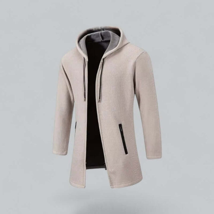 Men's Hooded Longline Waterproof Jacket Ribbed Knit Winter Coat