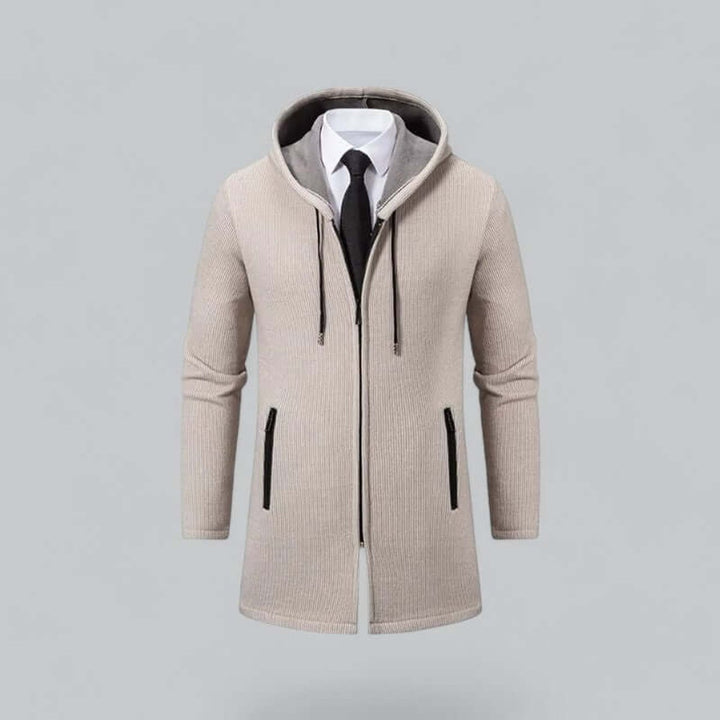 Men's Hooded Longline Waterproof Jacket Ribbed Knit Winter Coat