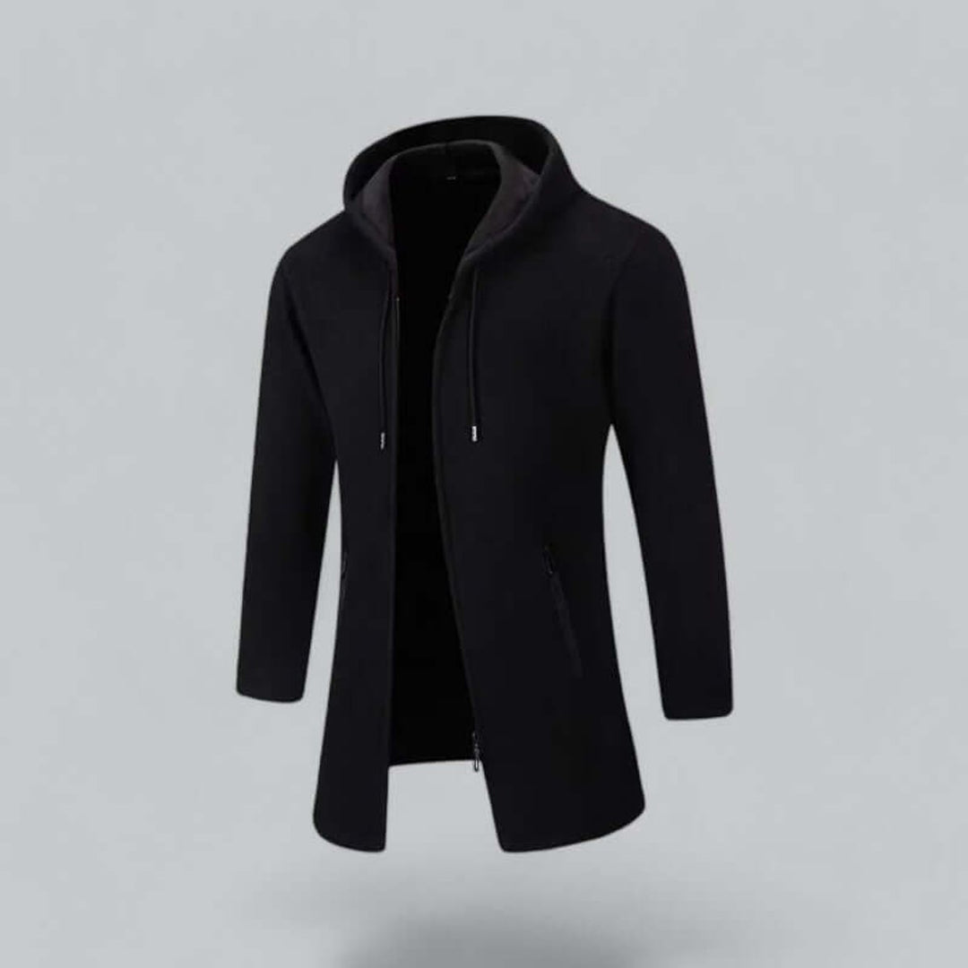 Men's Hooded Longline Waterproof Jacket Ribbed Knit Winter Coat
