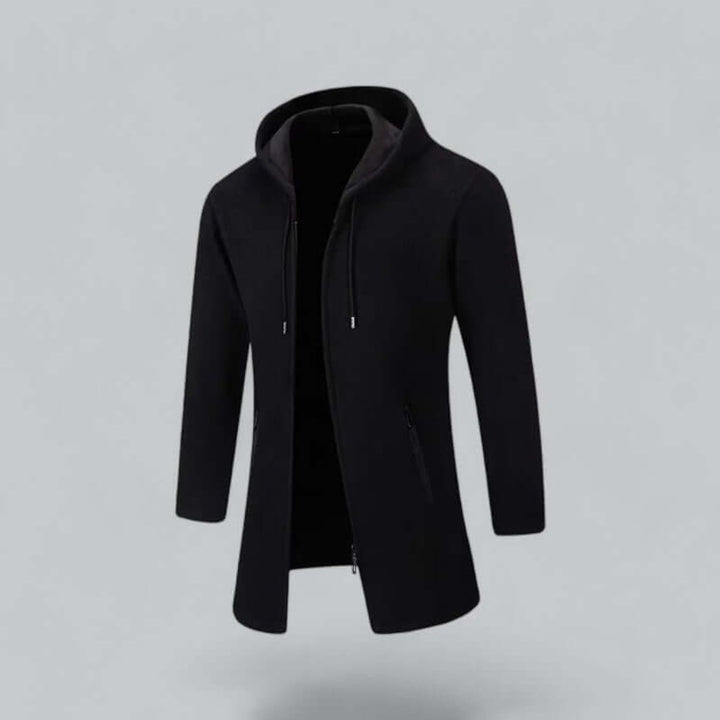 Men's Hooded Longline Waterproof Jacket Ribbed Knit Winter Coat