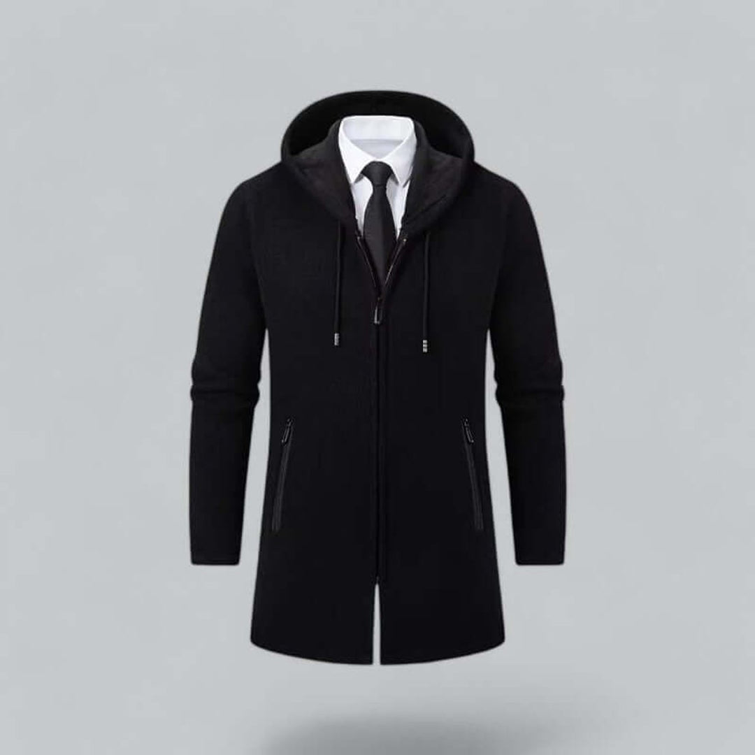 Men's Hooded Longline Waterproof Jacket Ribbed Knit Winter Coat