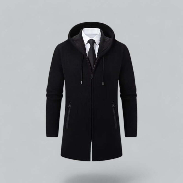 Men's Hooded Longline Waterproof Jacket Ribbed Knit Winter Coat