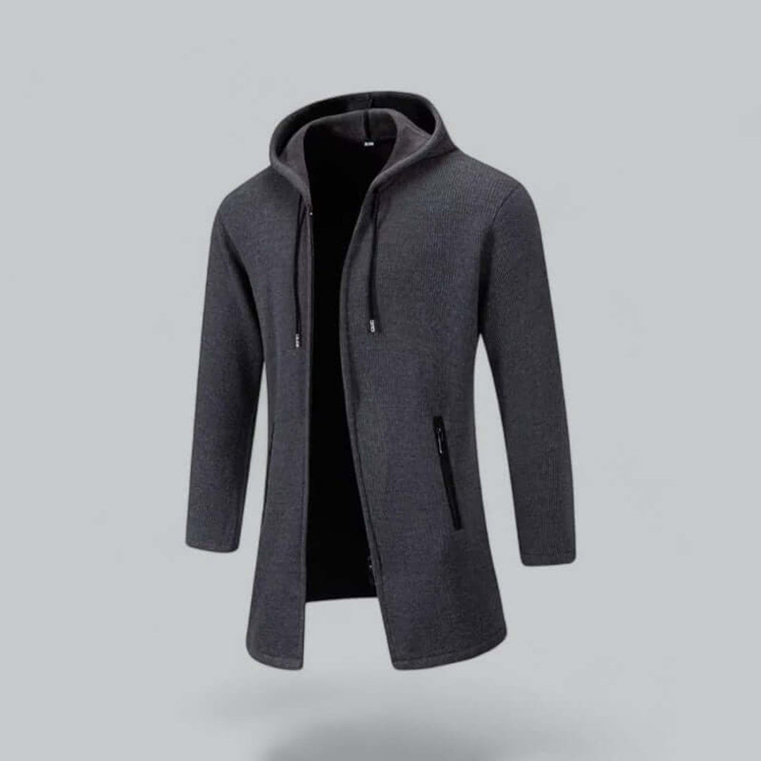 Men's Hooded Longline Waterproof Jacket Ribbed Knit Winter Coat