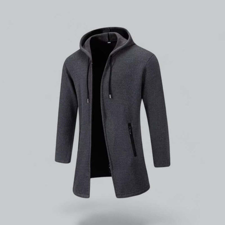 Men's Hooded Longline Waterproof Jacket Ribbed Knit Winter Coat