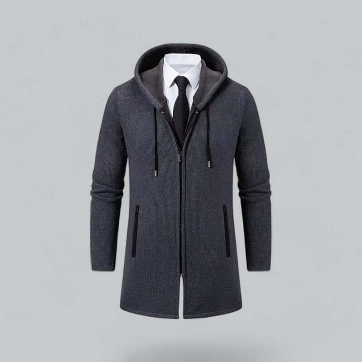 Men's Hooded Longline Waterproof Jacket Ribbed Knit Winter Coat