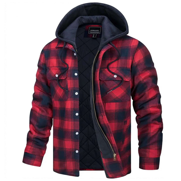 Mens Hooded Quilted-Lined Checked Flannel Shirt Jacket