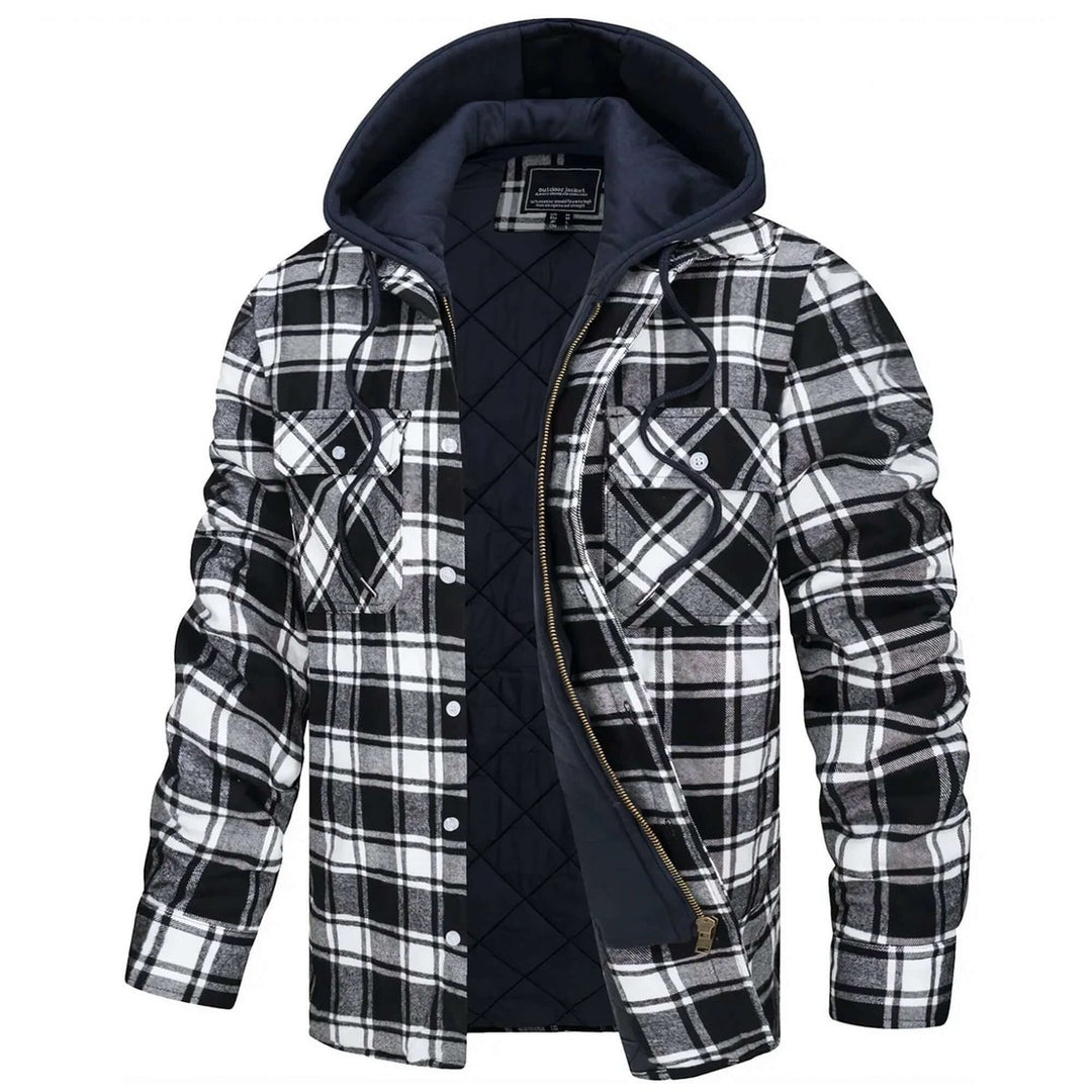 Mens Hooded Quilted-Lined Checked Flannel Shirt Jacket