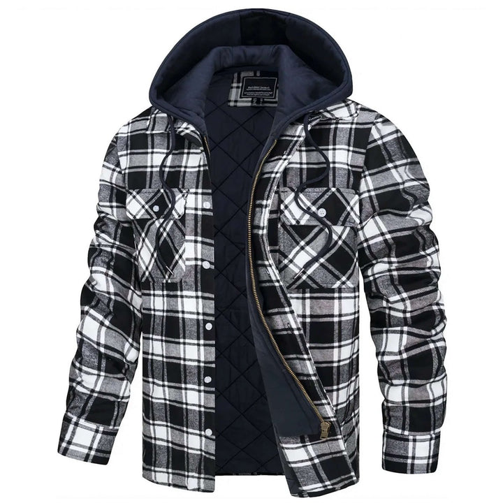 Mens Hooded Quilted-Lined Checked Flannel Shirt Jacket