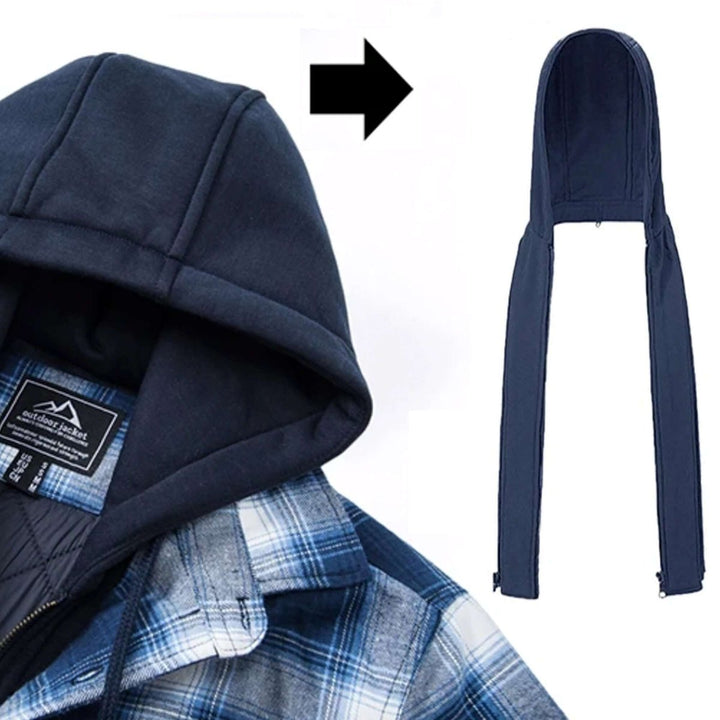 Mens Hooded Quilted-Lined Checked Flannel Shirt Jacket