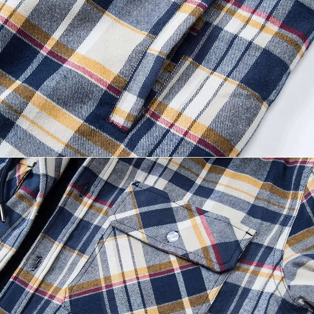 Mens Hooded Quilted-Lined Checked Flannel Shirt Jacket