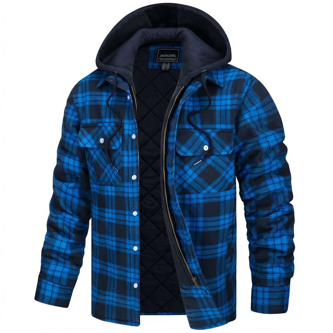Mens Hooded Quilted-Lined Checked Flannel Shirt Jacket