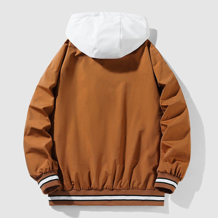 Men's Hooded Varsity Bomber Jacket Snap-Button Relaxed Fit