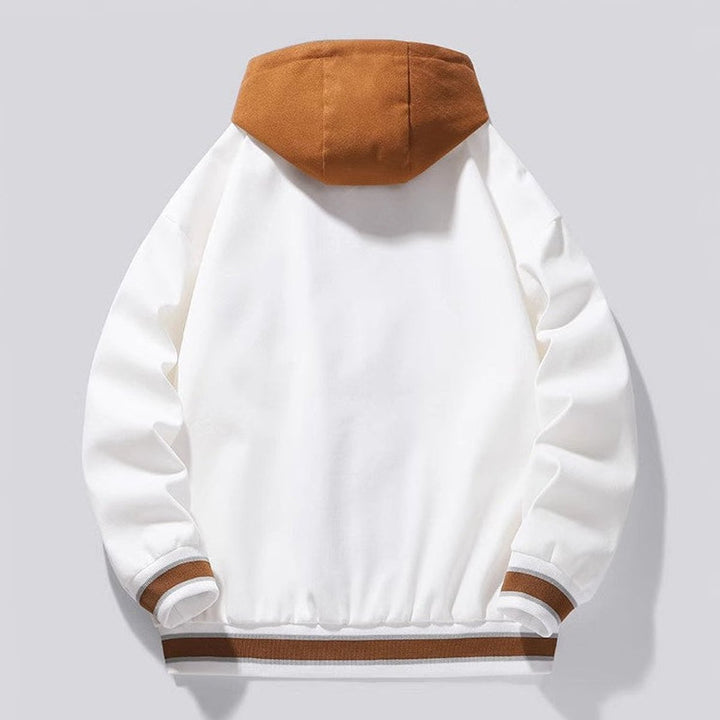 Men's Hooded Varsity Bomber Jacket Snap-Button Relaxed Fit