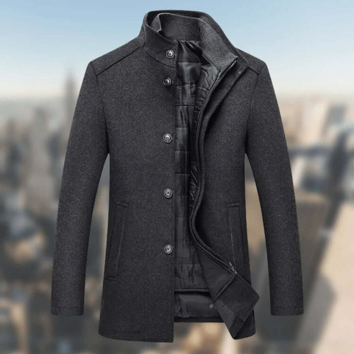 Mens Insulated Standing-Collar Wool-Look Winter Coat Jacket