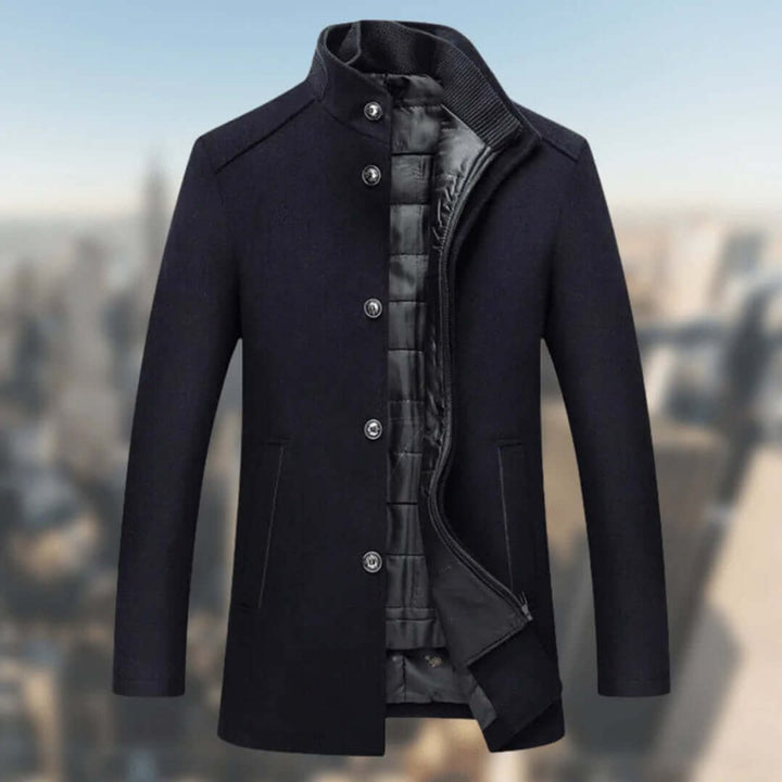 Mens Insulated Standing-Collar Wool-Look Winter Coat Jacket