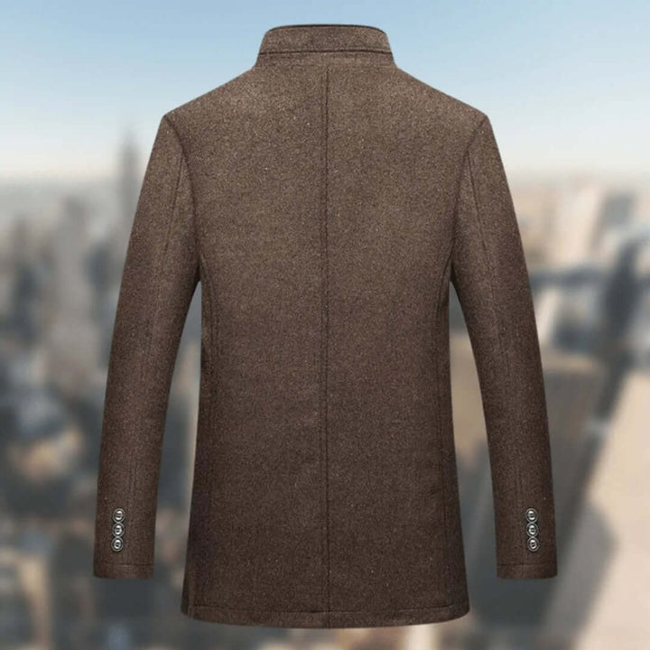 Mens Insulated Standing-Collar Wool-Look Winter Coat Jacket
