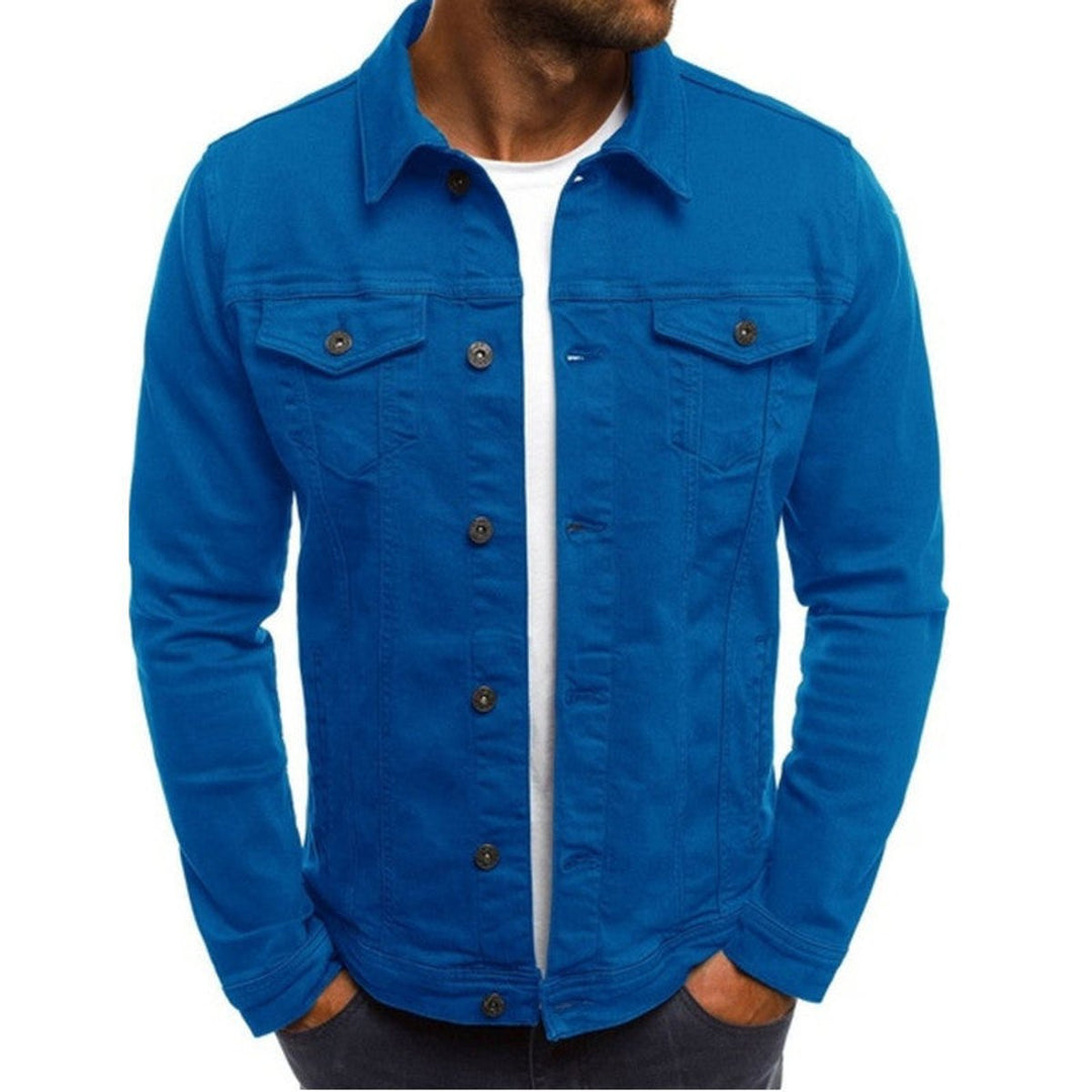 Mens Jacket Casual Multi-Pocket Denim Button-Up