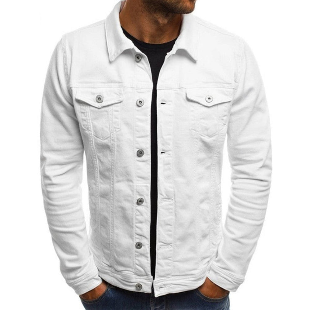Mens Jacket Casual Multi-Pocket Denim Button-Up