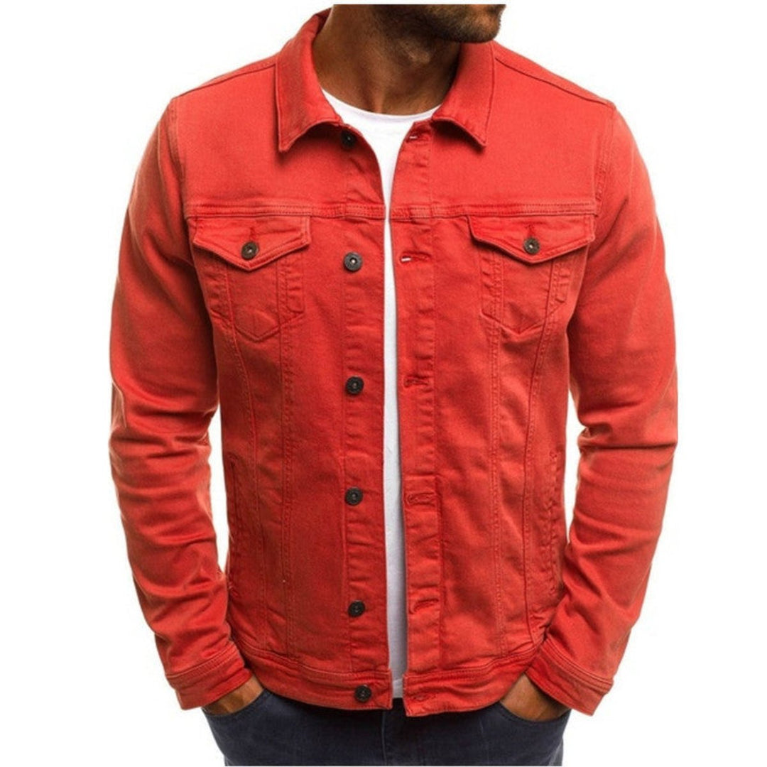 Mens Jacket Casual Multi-Pocket Denim Button-Up