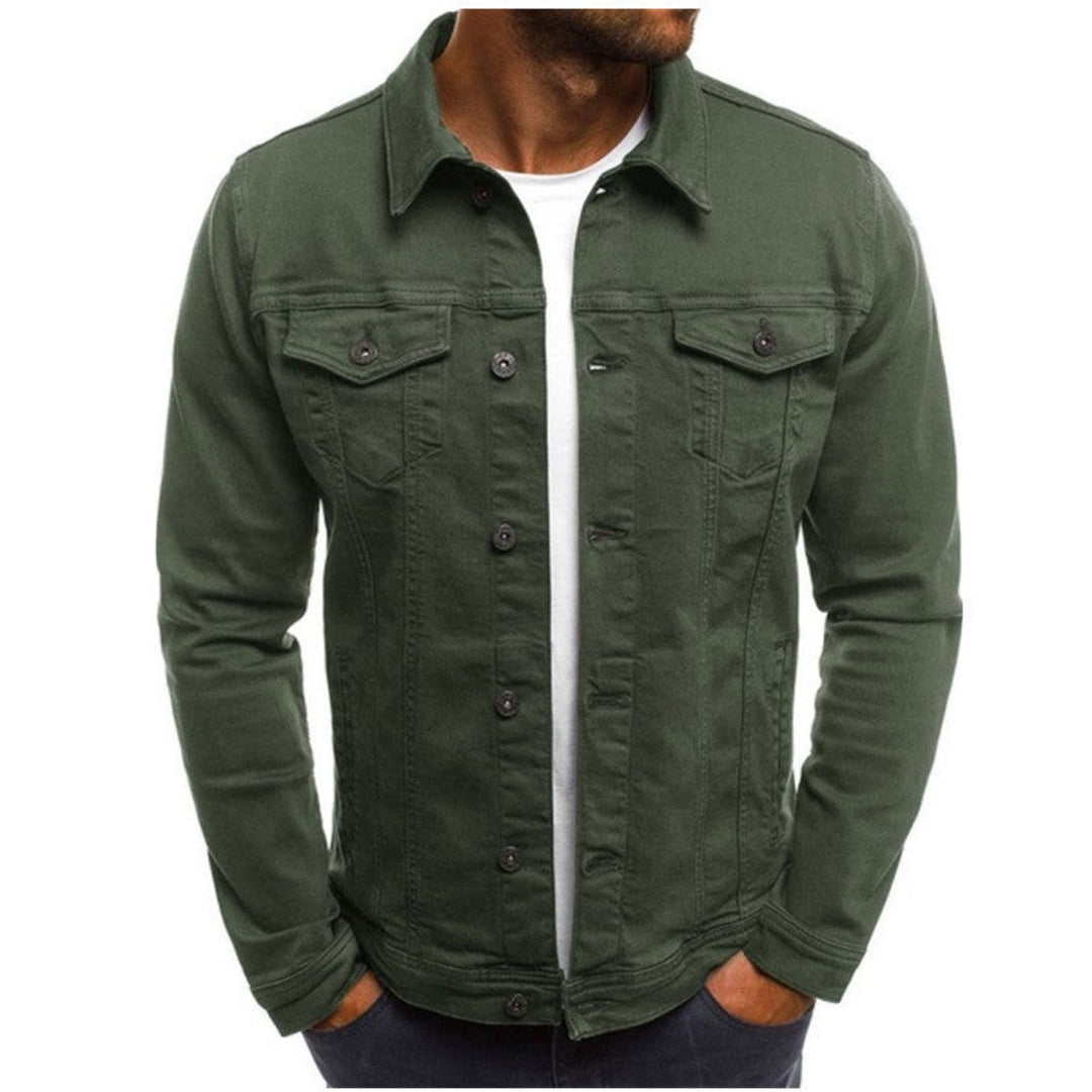 Mens Jacket Casual Multi-Pocket Denim Button-Up