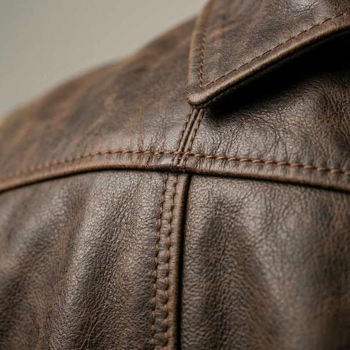 Mens Jacket Fitted Distressed Leather Full-Zip Bomber