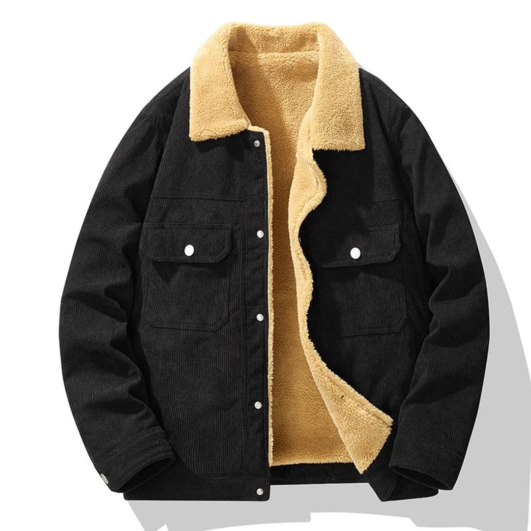 Mens Jacket Fleece-Lined Corduroy Snap-Button Coat