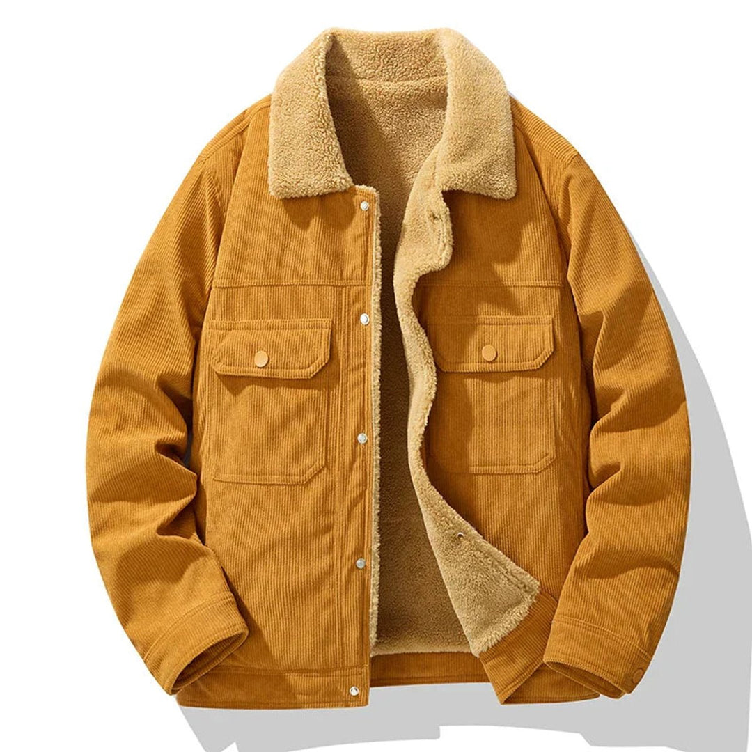 Mens Jacket Fleece-Lined Corduroy Snap-Button Coat