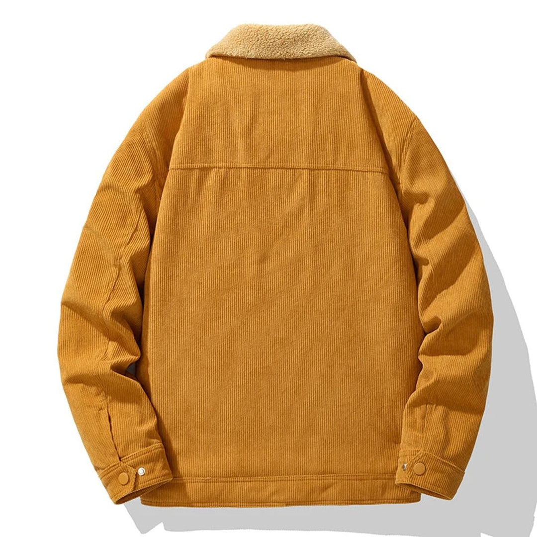 Mens Jacket Fleece-Lined Corduroy Snap-Button Coat
