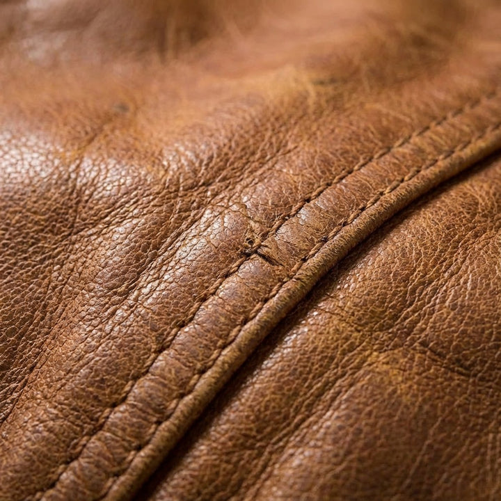 Mens Jacket Full-Grain Leather Trucker Coat Button-Front