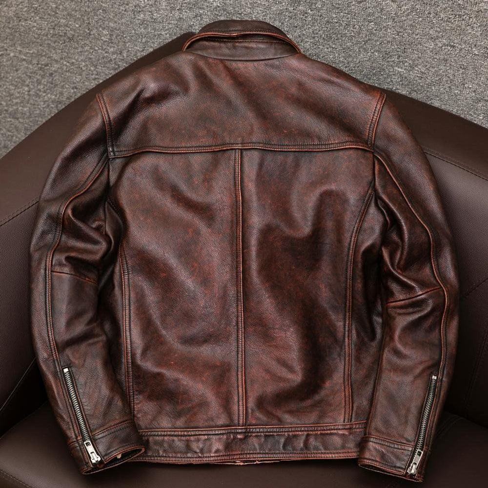 Mens Jacket Genuine Leather Field Bomber Jacket Utility Pockets