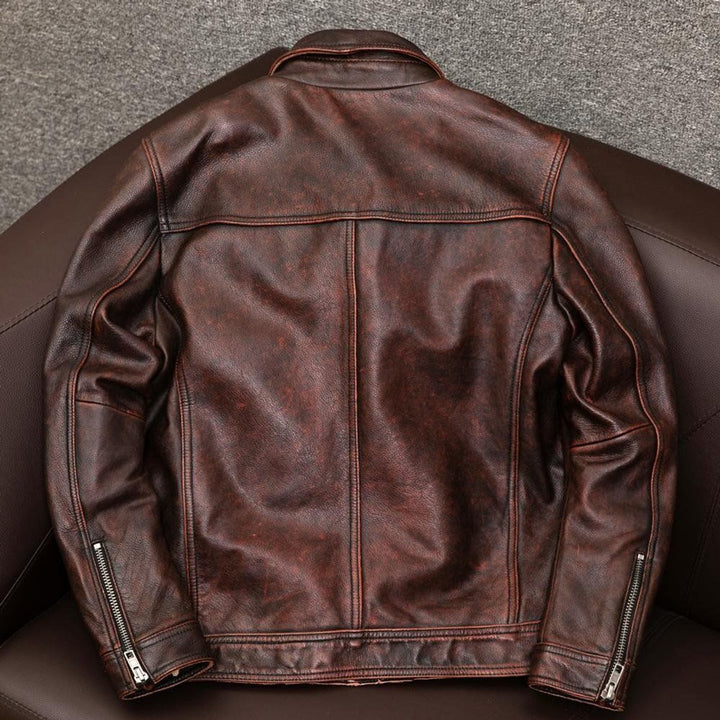 Mens Jacket Genuine Leather Field Bomber Jacket Utility Pockets