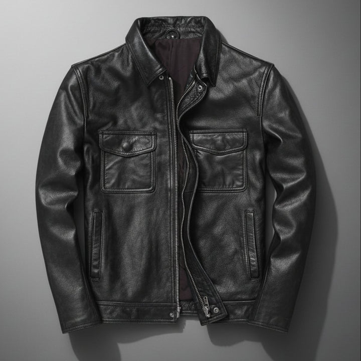 Mens Jacket Genuine Leather Field Bomber Jacket Utility Pockets