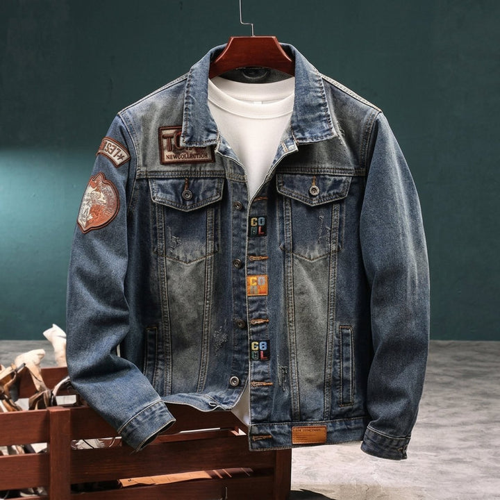 Mens Jacket Longhorn Patch Trucker Denim Jacket