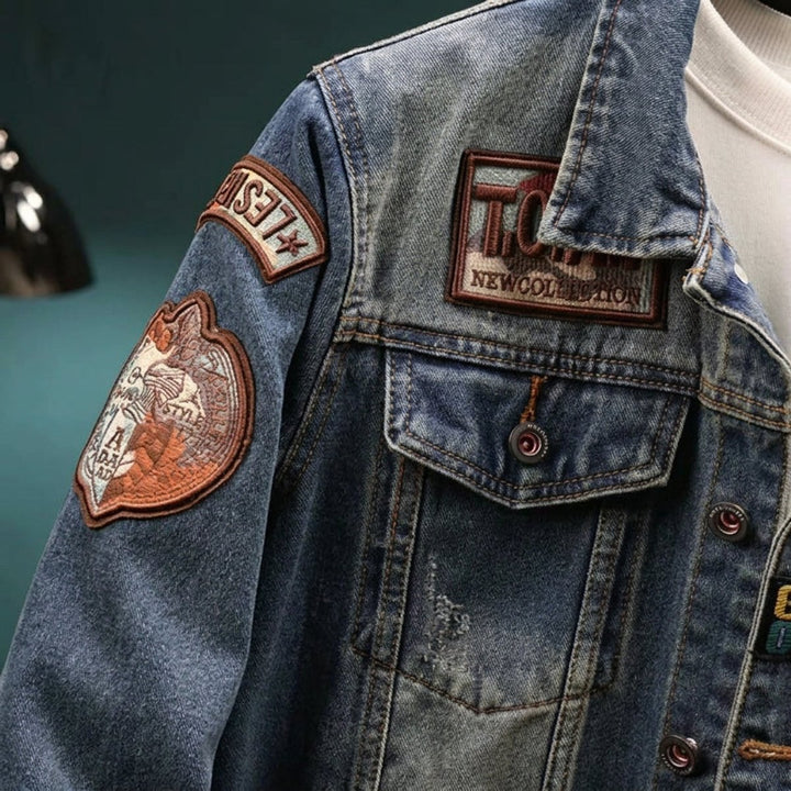 Mens Jacket Longhorn Patch Trucker Denim Jacket