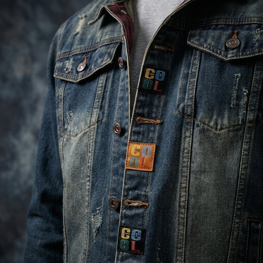 Mens Jacket Longhorn Patch Trucker Denim Jacket