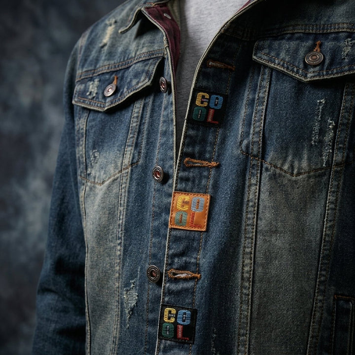 Mens Jacket Longhorn Patch Trucker Denim Jacket