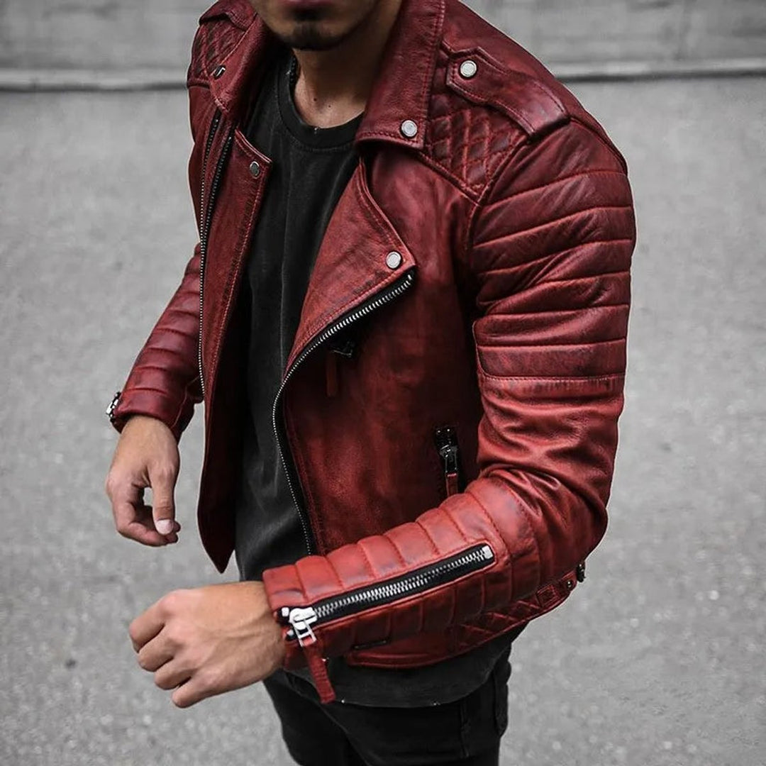 Mens Jacket Quilted Faux Leather Biker Bomber Jacket