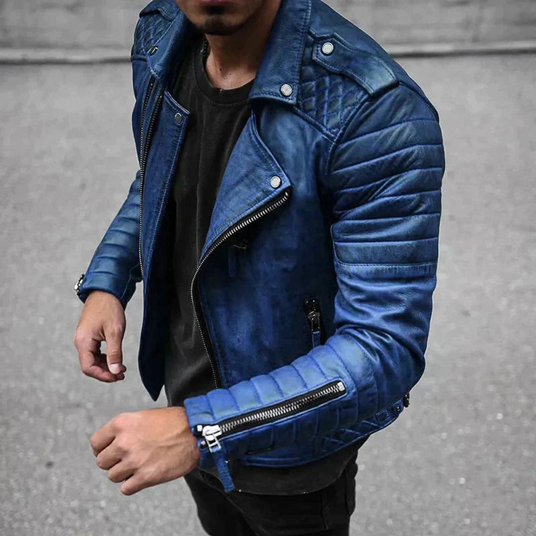 Mens Jacket Quilted Faux Leather Biker Bomber Jacket