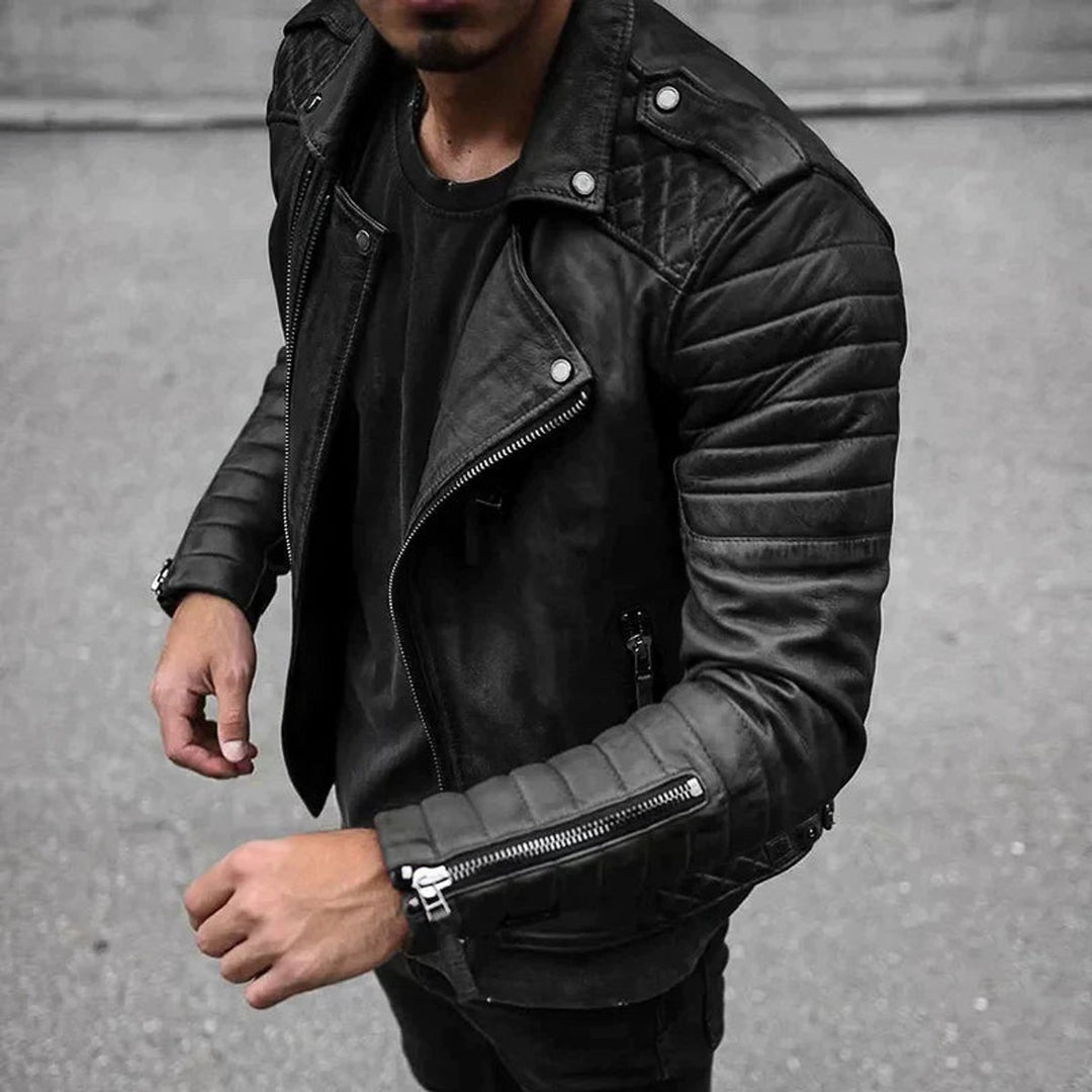 Mens Jacket Quilted Faux Leather Biker Bomber Jacket