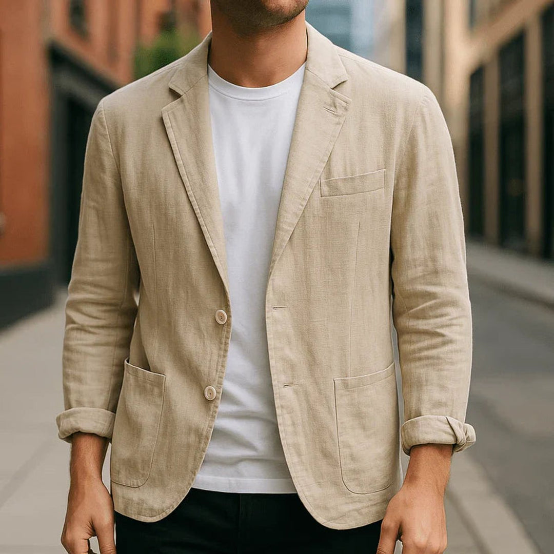 Mens Jacket Slim-Fit Lightweight Linen Blazer Coat
