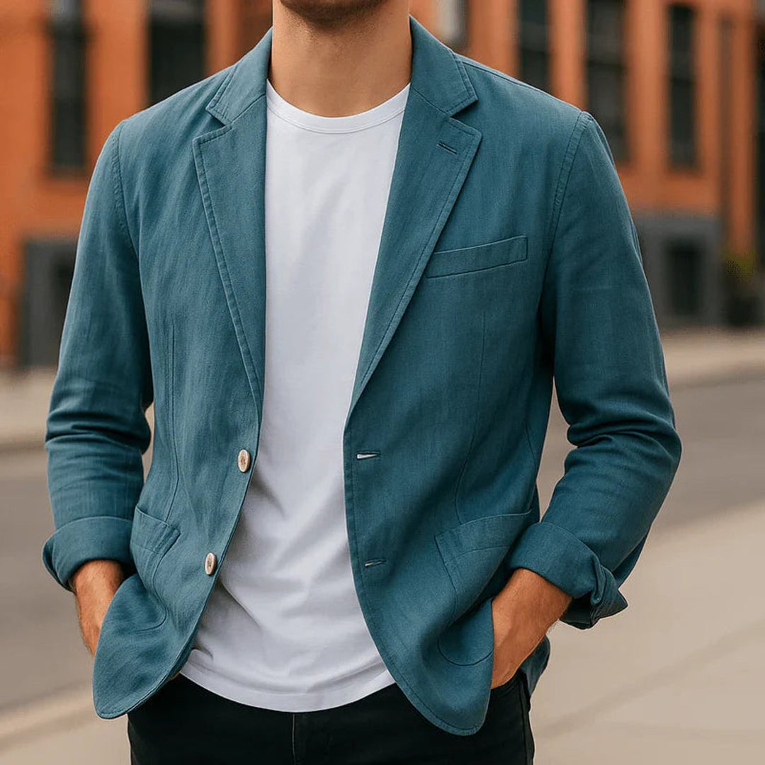 Mens Jacket Slim-Fit Lightweight Linen Blazer Coat