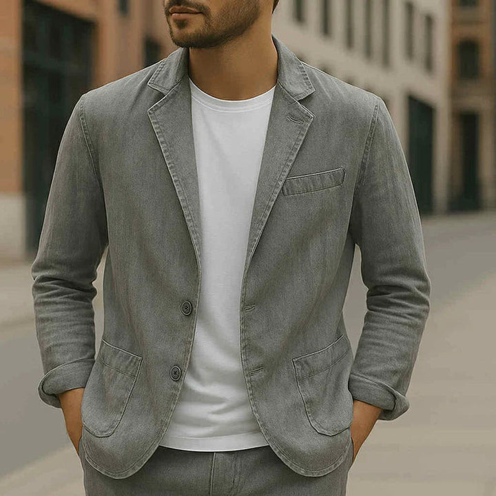 Mens Jacket Slim-Fit Lightweight Linen Blazer Coat