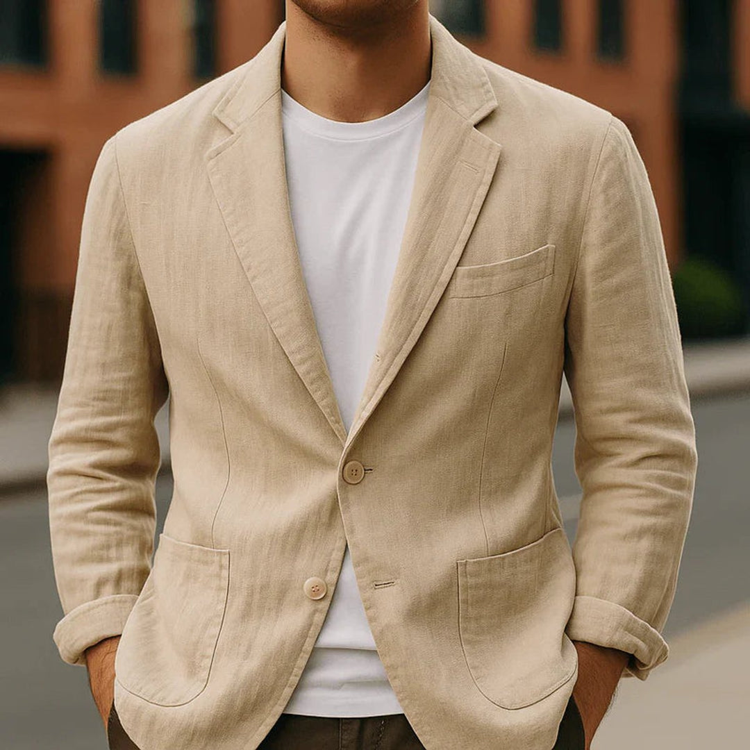 Mens Jacket Slim-Fit Lightweight Linen Blazer Coat