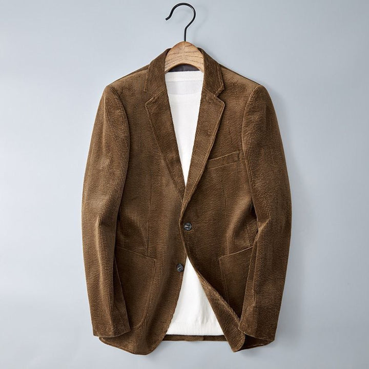 Mens Jacket Smart Casual Corduroy Notched Lapel Blazer