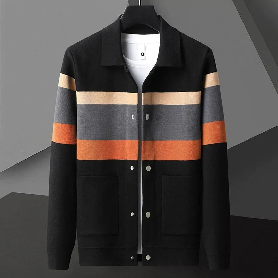 Mens Jacket Striped Button-Front Relaxed Knit Cardigan Coat