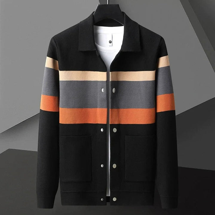 Mens Jacket Striped Button-Front Relaxed Knit Cardigan Coat