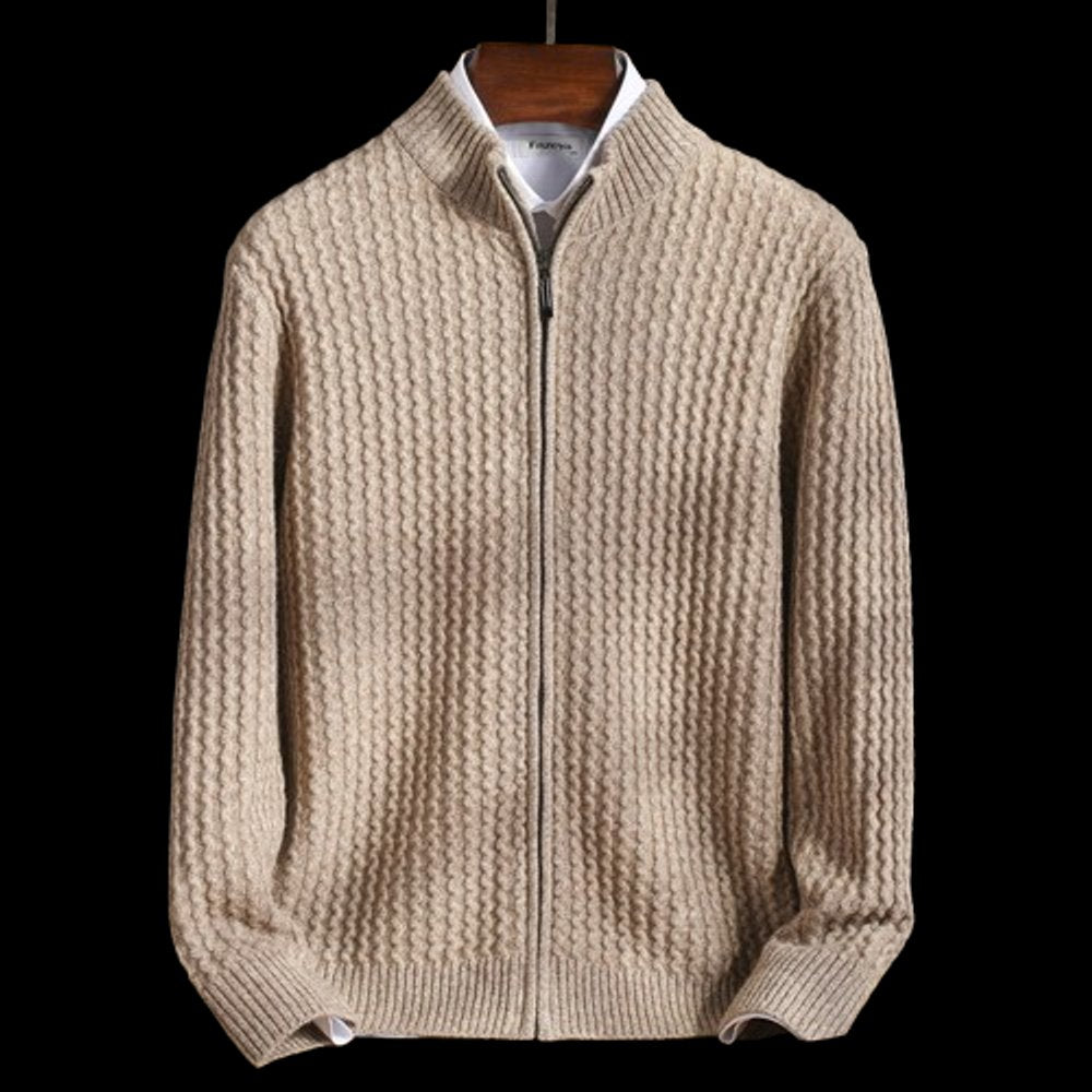 Mens Jacket Textured Wool Full-Zip Knit Cardigan Coat