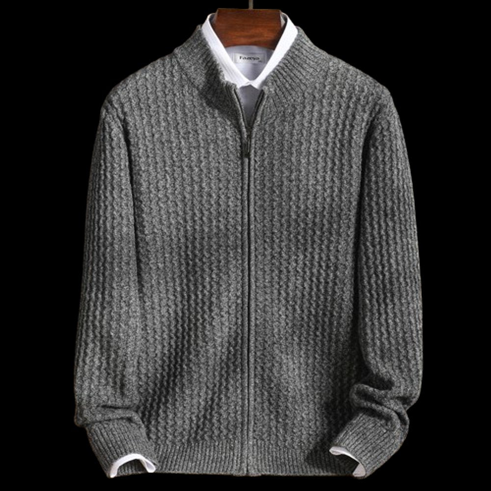 Mens Jacket Textured Wool Full-Zip Knit Cardigan Coat