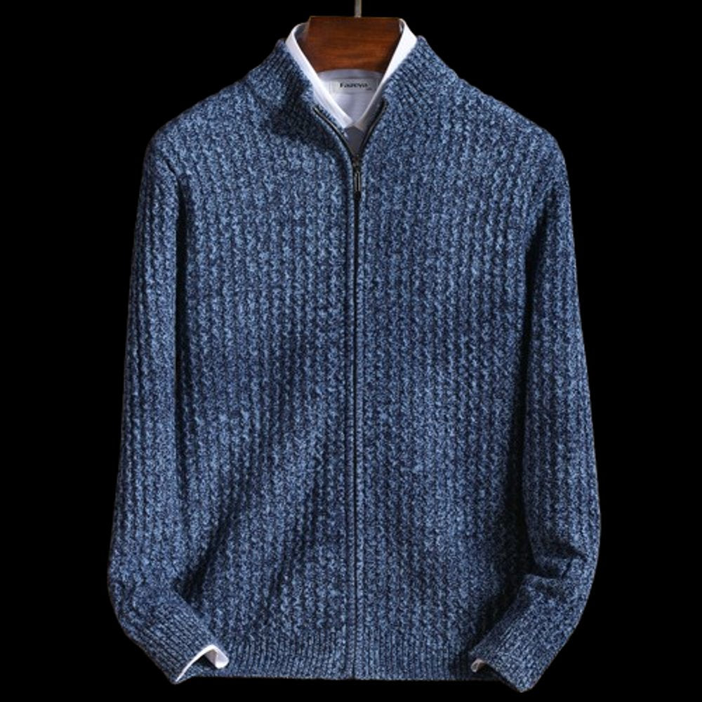 Mens Jacket Textured Wool Full-Zip Knit Cardigan Coat