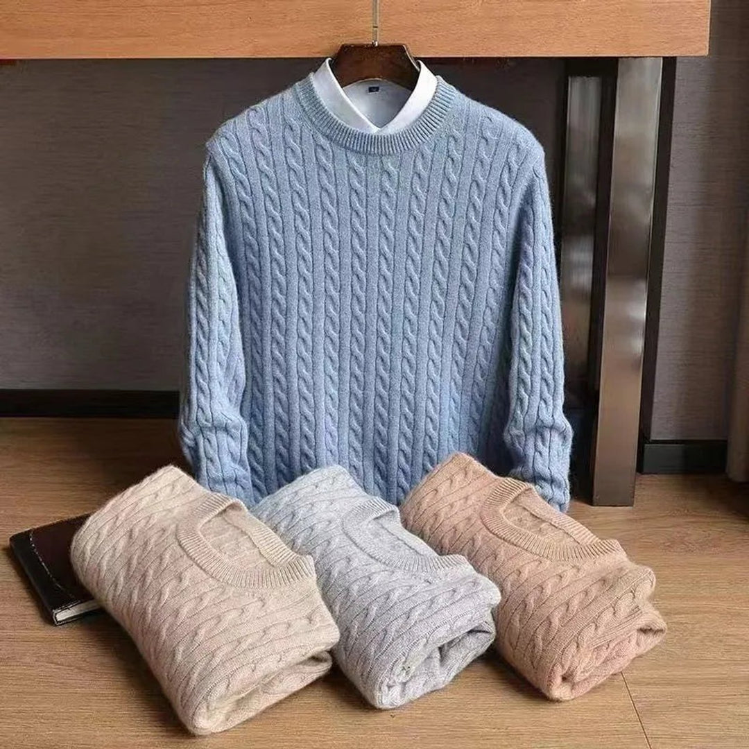 Mens Jumper Cable Knit Pure Cotton Crew Neck Pullover